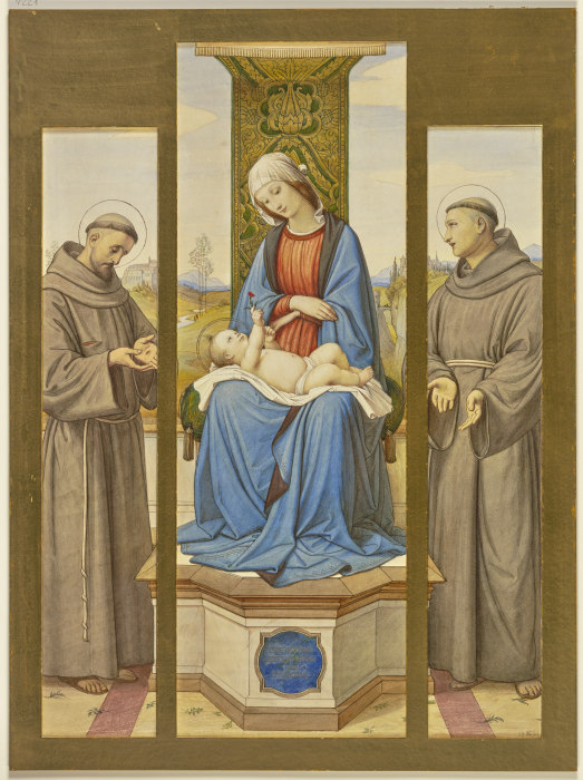 Madonna auf dem Thron, daneben die Heiligen Franziscus und Antonius, als Triptychon de Edward von Steinle