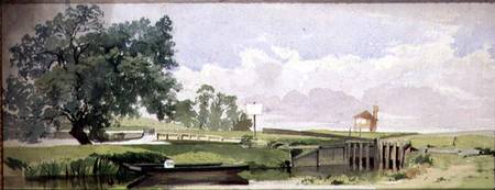 A Riverside Scene with a Lock de Edward W. Robinson