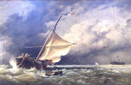 A Dutch Beurtman aground on the Terschelling Sands or In the North Sea after a Snowstorm de Edward William Cooke