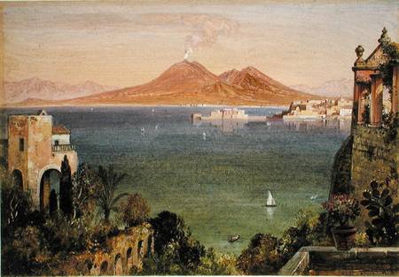 Vesuvius and Castel del Oro, Naples, seen from Villa Cedroni, Posillippo  paper laid on de Edward William Cooke