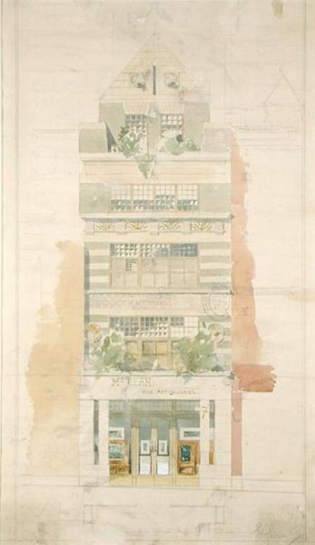 Design for the Facade of McLean Fine Art Galleries, Haymarket, London  & pencil on de Edward William Godwin