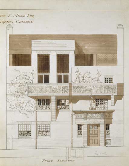Front Elevation of Studio and House for Frank Miles (1852-91), Tite Street, Chelsea de Edward William Godwin