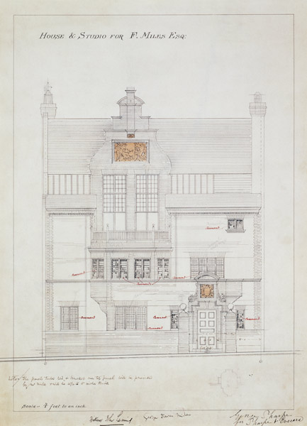 Working drawing for House and Studio for F. Miles Esq, Tite Street, Chelsea de Edward William Godwin