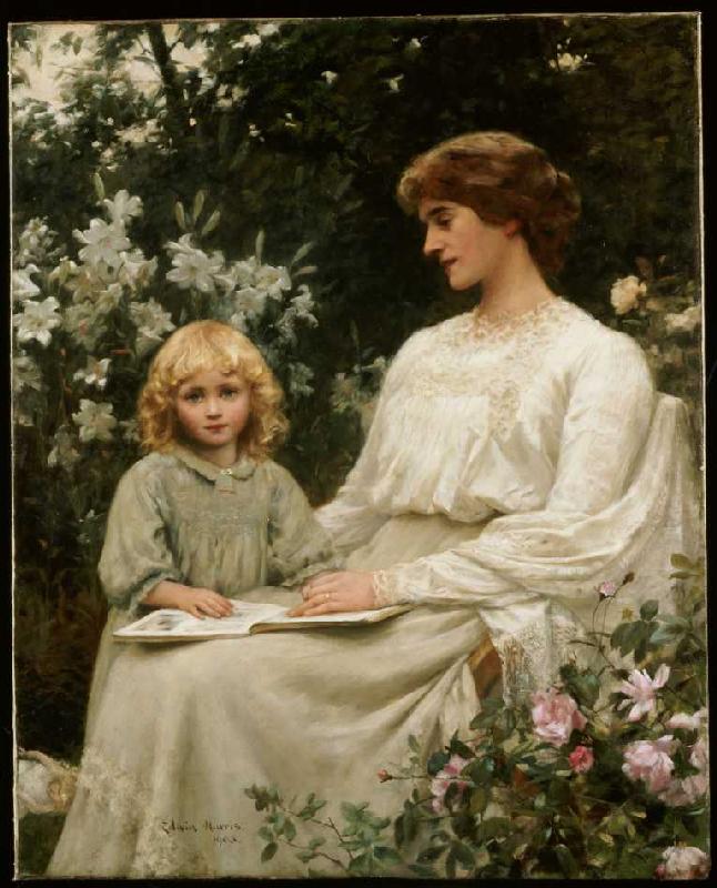 Mutter und Tochter beim Lesen eines Buches. de Edwin Harris