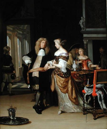 The Betrothal: A Young Couple in an Elegant Interior de Eglon Hendrick van der Neer