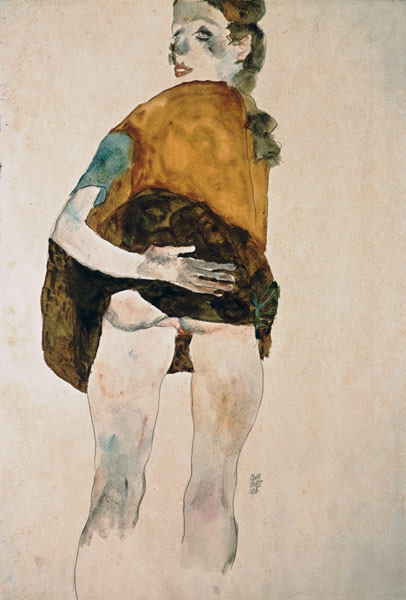 Stationary girl with an elevated skirt. de Egon Schiele