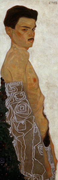 Act self-portrait with ornamentierter Drapierung de Egon Schiele