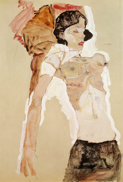 Liegendes, halbbekleidetes Mädchen de Egon Schiele
