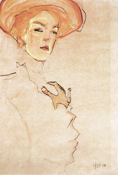 Lady with an orange-coloured hat de Egon Schiele