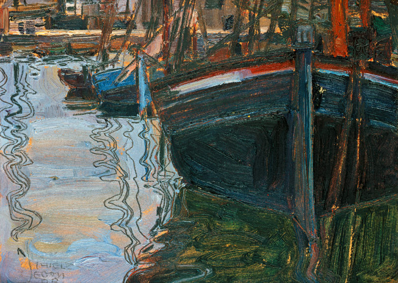 Boats, themselves in the water reflecting de Egon Schiele