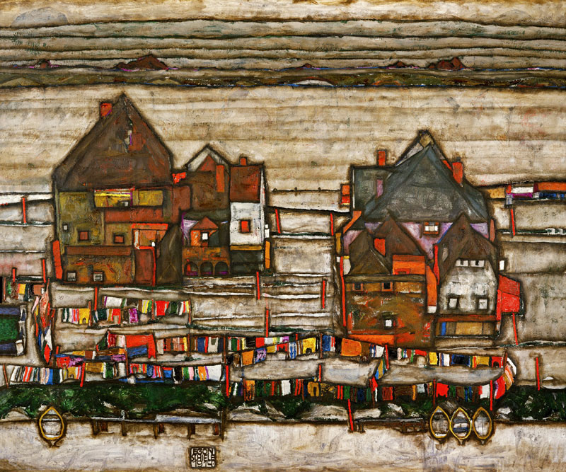 Häuser mit bunter Wäsche de Egon Schiele