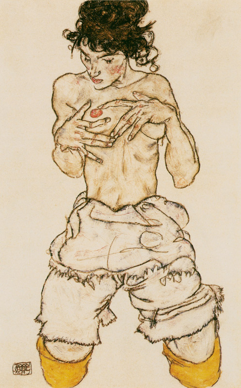 Mujer arrodillada semidesnuda de Egon Schiele