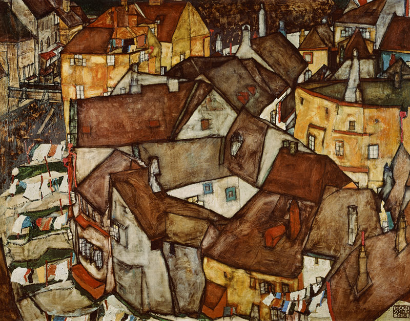 Krumau house bend (the little city of V) de Egon Schiele