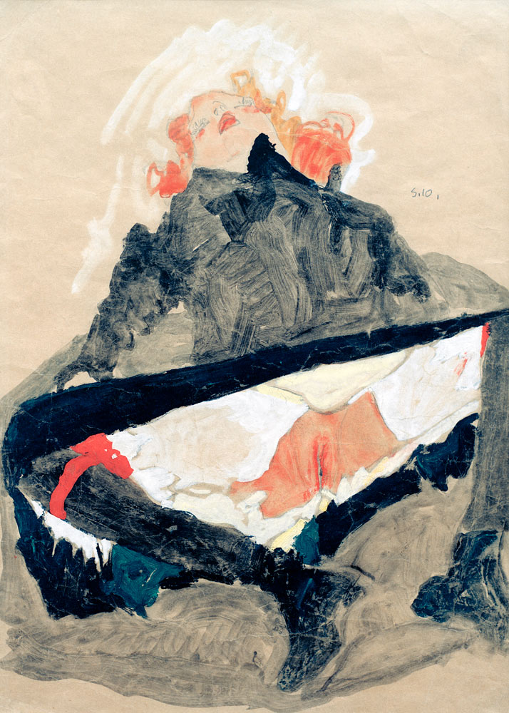 Girl in Black Dress with her Legs Spread de Egon Schiele