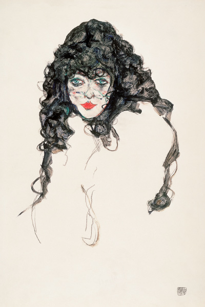 Girl head with open hair de Egon Schiele
