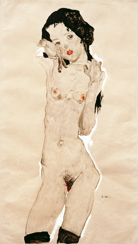 Black-haired girl act, stationary de Egon Schiele