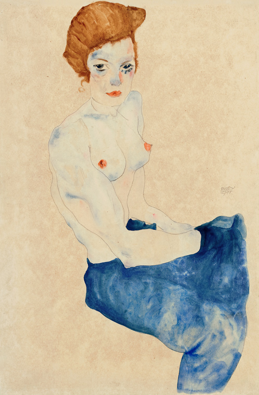 Seated blue nude de Egon Schiele