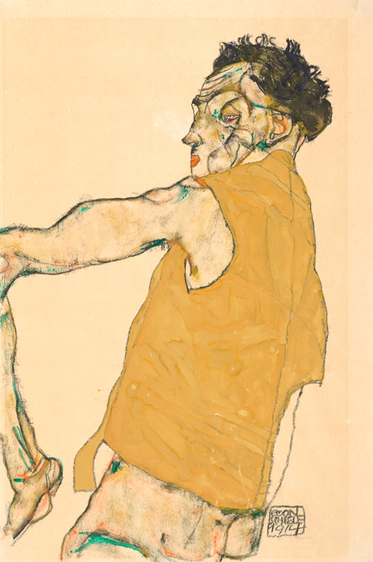 Self-Portrait in Yellow Vest de Egon Schiele