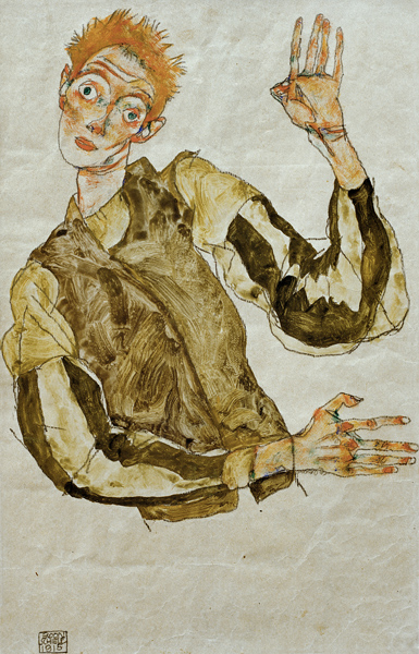 Self-Portrait with Striped Armlets de Egon Schiele