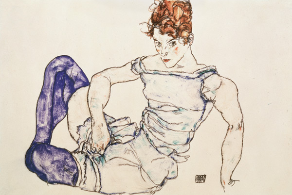 Sedentary woman with violet stockings de Egon Schiele