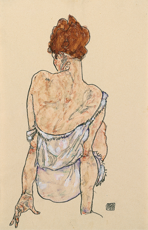 Sitzende in Unterwäsche, Rückenansicht. 1917 de Egon Schiele