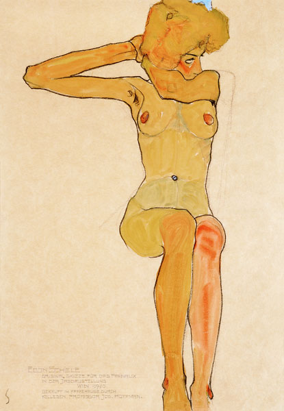 Sedentary female act with an abgespreiztem right a de Egon Schiele
