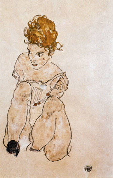Sedentary girl in sub-dress de Egon Schiele