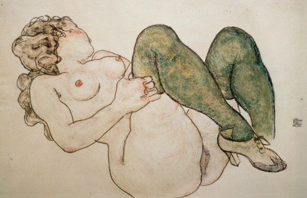 desnuda con medias verdes de Egon Schiele