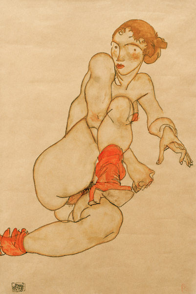 Desnudo con la pierna levantada de Egon Schiele