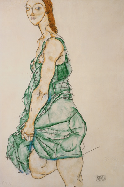 Stationary woman in green shirt de Egon Schiele