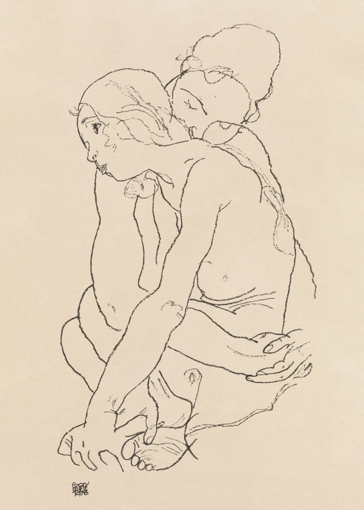 Woman and Girl Embracing 1918 de Egon Schiele