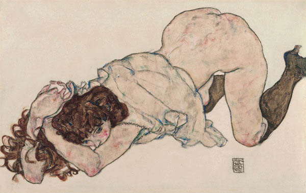 Kneeling Girl, Resting on Both Elbows de Egon Schiele