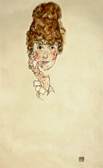 Portrait head Edith squints de Egon Schiele