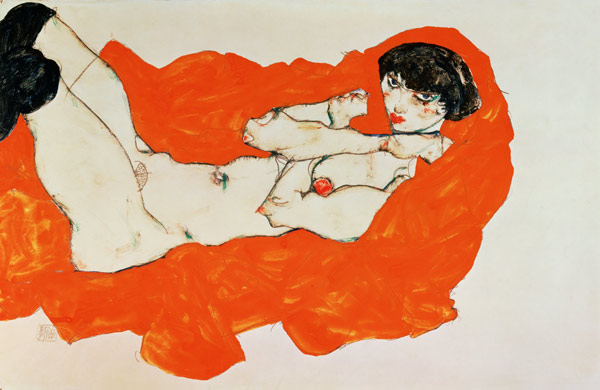 Lying act on orange coloured reason de Egon Schiele