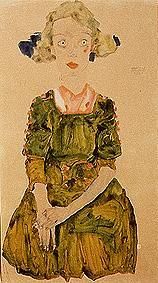 Young girl with a blue ribbon. de Egon Schiele