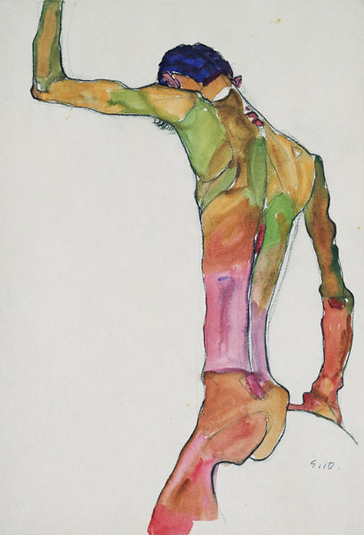 Desnudo masculino con el brazo levantado de Egon Schiele