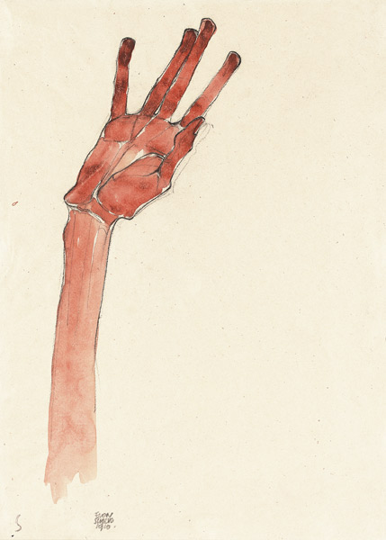 Mano roja levantada de Egon Schiele