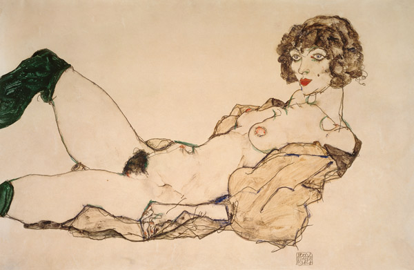 Reclining Nude in Green Stockings de Egon Schiele