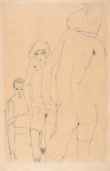 Schiele con Modelo Desnudo ante el Espejo de Egon Schiele