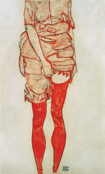 Mujer de pie vestida de rojo de Egon Schiele