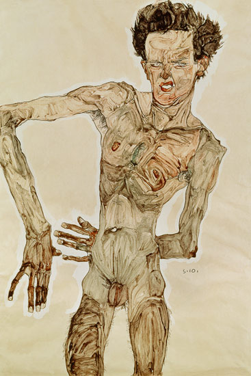 Standing nude, facing front (self portrait) de Egon Schiele