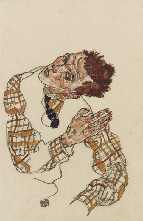 Autorretrato con camisa de cuadros de Egon Schiele