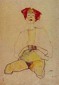 Sedentary half act with red hair de Egon Schiele