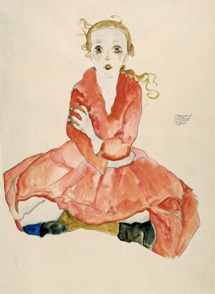 Muchacha sentada, de frente de Egon Schiele
