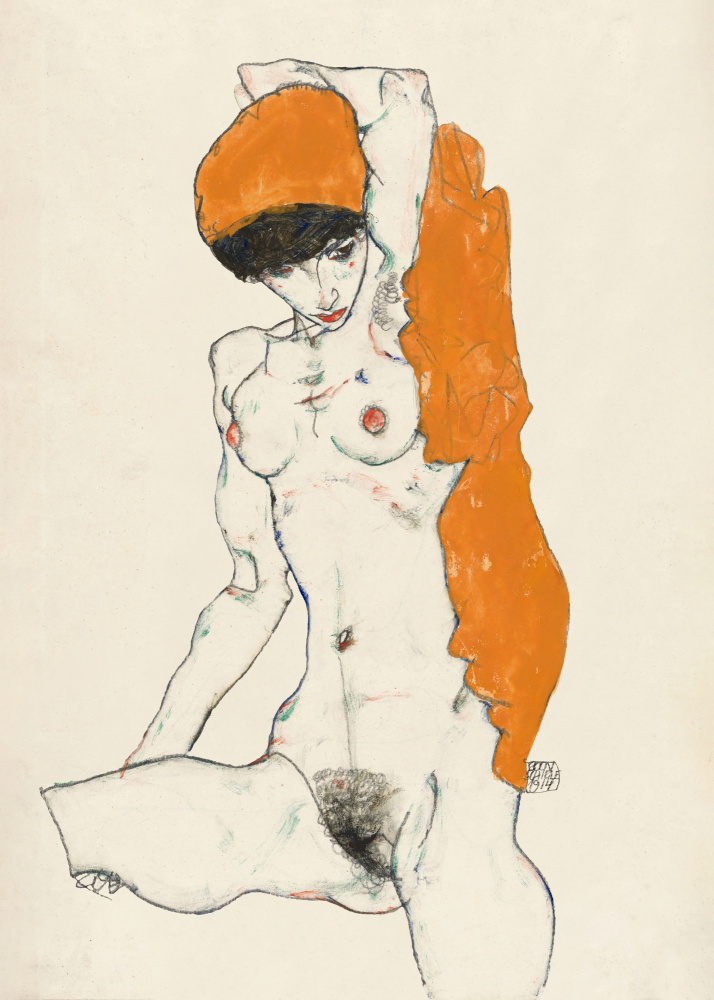 Standing Nude With Orange Drapery 1914 de Egon Schiele