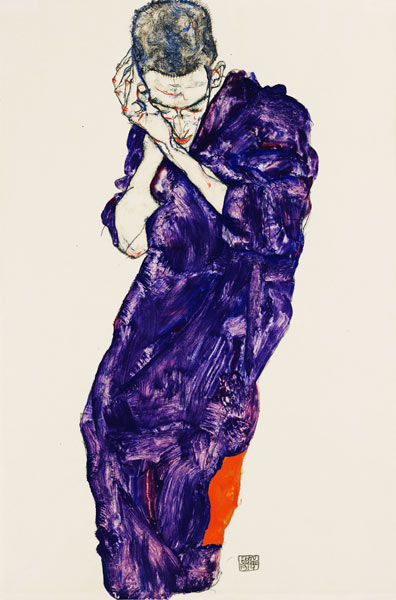 Youth in purple cassock with folded hands de Egon Schiele