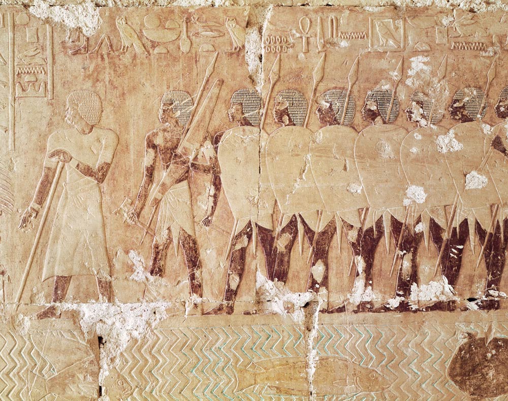 Relief depicting soldiers sent by Queen Hatshepsut on an expedition to the Land of Punt to bring bac de Egyptian
