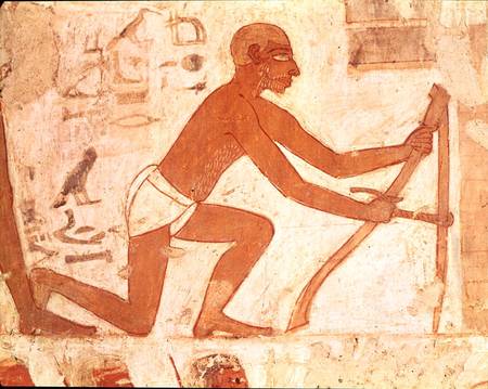 Construction of a wall, detail of a man with a hoe, from the Tomb of Rekhmire, vizier of Tuthmosis I de Egyptian