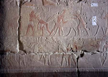 Harvest scene, detail of relief decoration from the Mastaba of Akhethotep at Saqqara de Egyptian