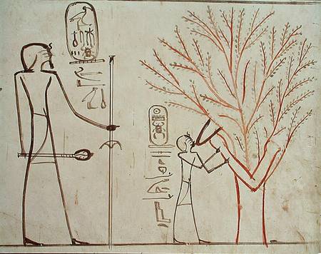 Isis metamorphosed into a sycamore tree suckling Tuthmosis III (c.1479-1425 BC) de Egyptian
